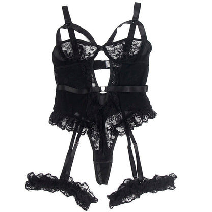 SUBBLIME - TEDDY AVEC JARRETIÈRE AVEC DÉTAIL DENTELLE ET BANDES NOIR S/M SUBBLIME BODIES