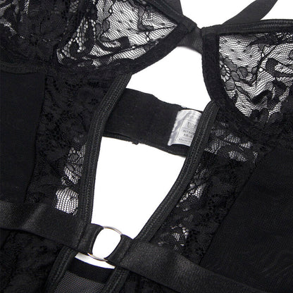 SUBBLIME - TEDDY AVEC JARRETIÈRE AVEC DÉTAIL DENTELLE ET BANDES NOIR S/M SUBBLIME BODIES