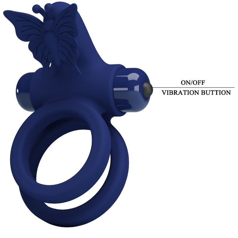 PRETTY LOVE - JAMELE DOUBLE ANNEAU AVEC VIBRATION & STIMULATEUR DE PAPILLON BLEU PRETTY LOVE MALE