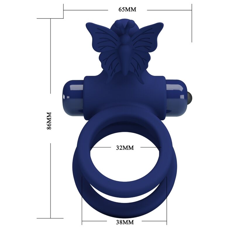 PRETTY LOVE - JAMELE DOUBLE ANNEAU AVEC VIBRATION & STIMULATEUR DE PAPILLON BLEU PRETTY LOVE MALE