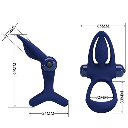 PRETTY LOVE - MAT DOUBLE ANNEAU AVEC VIBRATION & STIMULATEUR BLEU PRETTY LOVE MALE