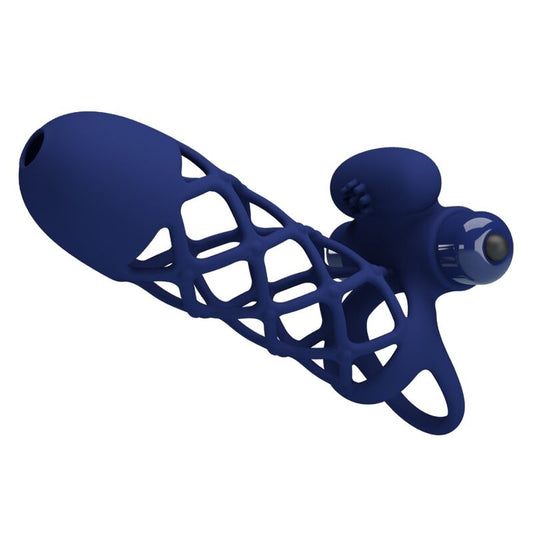 PRETTY LOVE - GIANN ANNEAU VIBRATEUR AVEC GAINE EN SILICONE BLEU PRETTY LOVE MALE