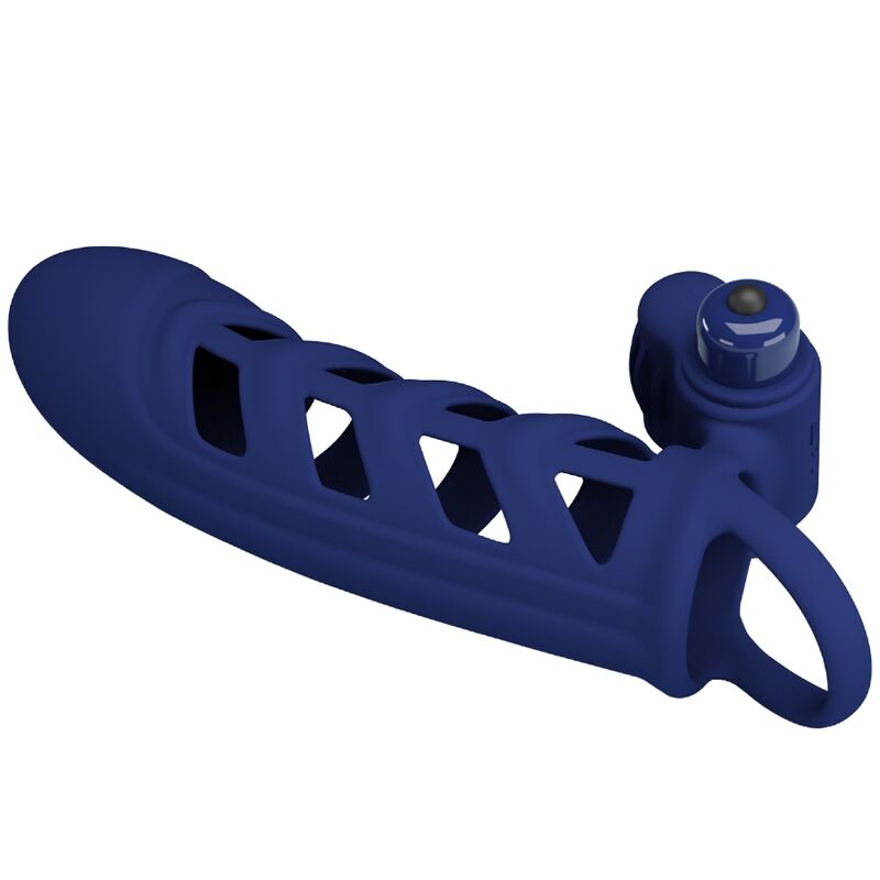PRETTY LOVE - ALTAF ANNEAU VIBRATEUR AVEC GAINE EN SILICONE BLEU PRETTY LOVE MALE