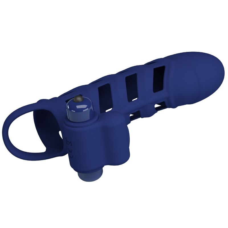 PRETTY LOVE - ALTAF ANNEAU VIBRATEUR AVEC GAINE EN SILICONE BLEU PRETTY LOVE MALE