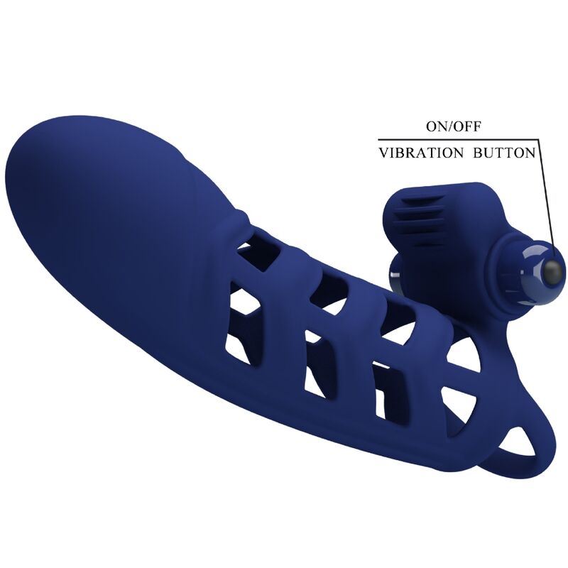 PRETTY LOVE - ALTAF ANNEAU VIBRATEUR AVEC GAINE EN SILICONE BLEU PRETTY LOVE MALE