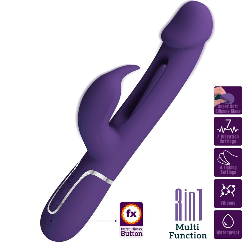 PRETTY LOVE - VIBRATEUR MULTIFONCTION 3 EN 1 KAMPAS RABBIT AVEC LANGUE VIOLET PRETTY LOVE PARTY UP