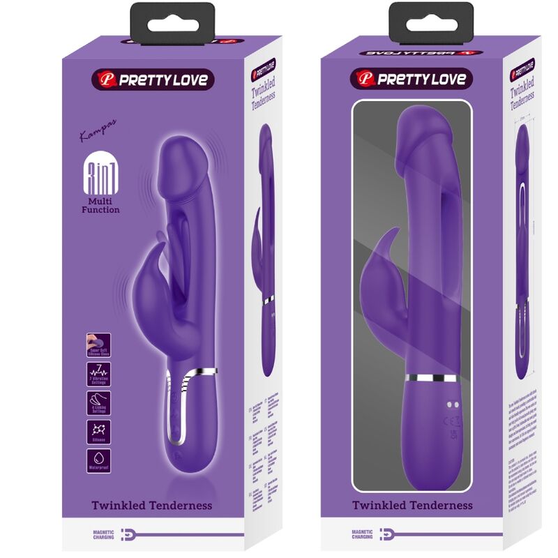 PRETTY LOVE - VIBRATEUR MULTIFONCTION 3 EN 1 KAMPAS RABBIT AVEC LANGUE VIOLET PRETTY LOVE PARTY UP
