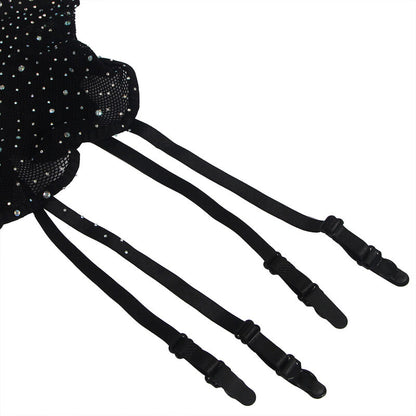 SUBBLIME - 952174 BODYSTOCKING RESILLE AVEC GANTS ET DIAMANTS NOIR TAILLE UNIQUE SUBBLIME BODYSTOCKINGS