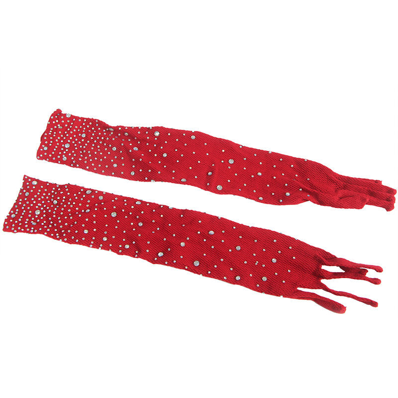 SUBBLIME - 952181 BODYSTOCKING RESILLE AVEC GANTS ET DIAMANTS ROUGE TAILLE UNIQUE SUBBLIME BODYSTOCKINGS