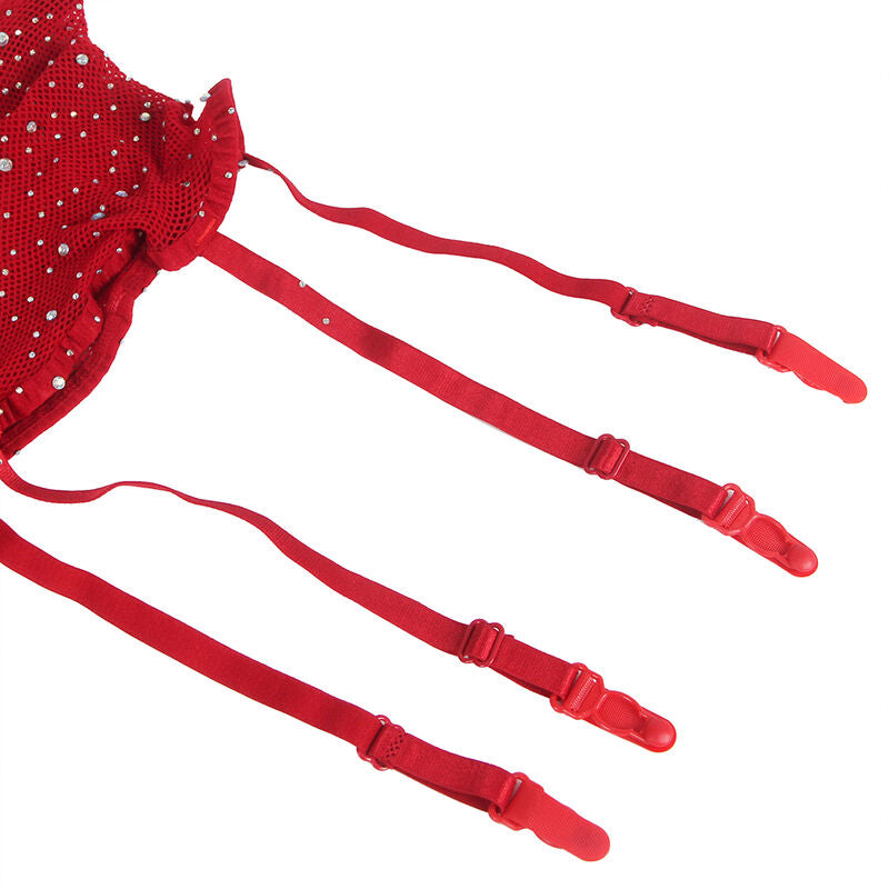 SUBBLIME - 952181 BODYSTOCKING RESILLE AVEC GANTS ET DIAMANTS ROUGE TAILLE UNIQUE SUBBLIME BODYSTOCKINGS