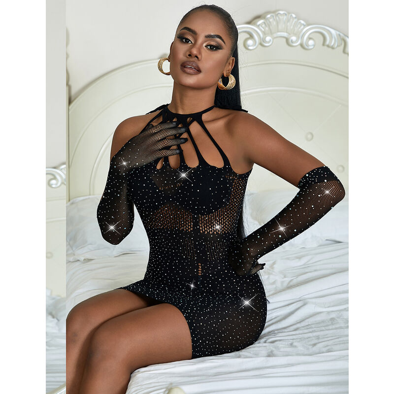 SUBBLIME - 952235 ROBE RÉSEILLE AVEC STRASS NOIR TAILLE UNIQUE SUBBLIME DRESSES