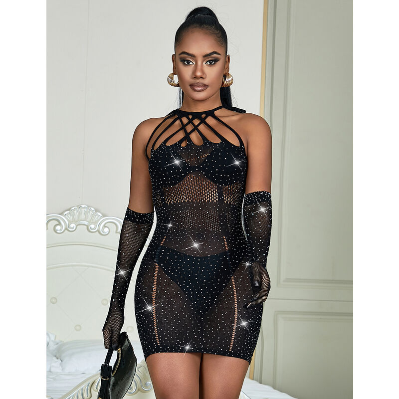 SUBBLIME - 952235 ROBE RÉSEILLE AVEC STRASS NOIR TAILLE UNIQUE SUBBLIME DRESSES