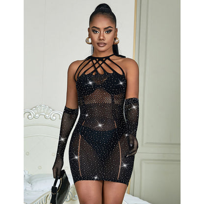 SUBBLIME - 952235 ROBE RÉSEILLE AVEC STRASS NOIR TAILLE UNIQUE SUBBLIME DRESSES