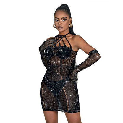 SUBBLIME - 952235 ROBE RÉSEILLE AVEC STRASS NOIR TAILLE UNIQUE SUBBLIME DRESSES