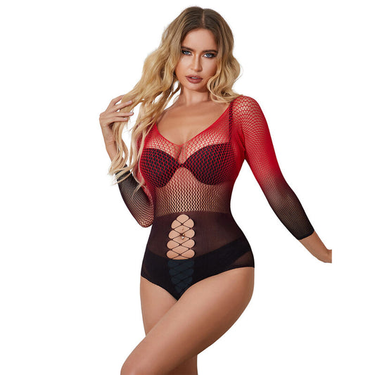 SUBBLIME - 952259 ROBE RÉSILLE ÉLASTIQUE MANCHES LONGUES DÉGRADÉ ROUGE ET NOIR TAILLE UNIQUE SUBBLIME DRESSES