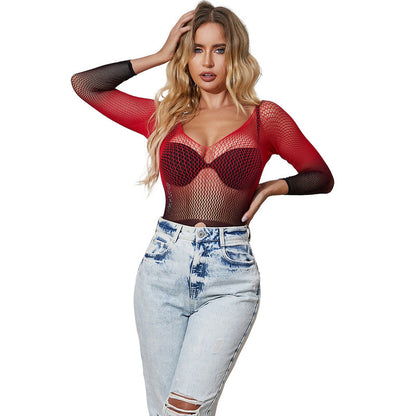 SUBBLIME - 952259 ROBE RÉSILLE ÉLASTIQUE MANCHES LONGUES DÉGRADÉ ROUGE ET NOIR TAILLE UNIQUE SUBBLIME DRESSES
