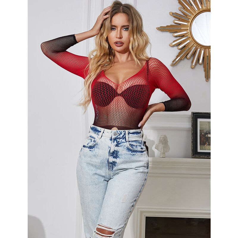 SUBBLIME - 952259 ROBE RÉSILLE ÉLASTIQUE MANCHES LONGUES DÉGRADÉ ROUGE ET NOIR TAILLE UNIQUE SUBBLIME DRESSES