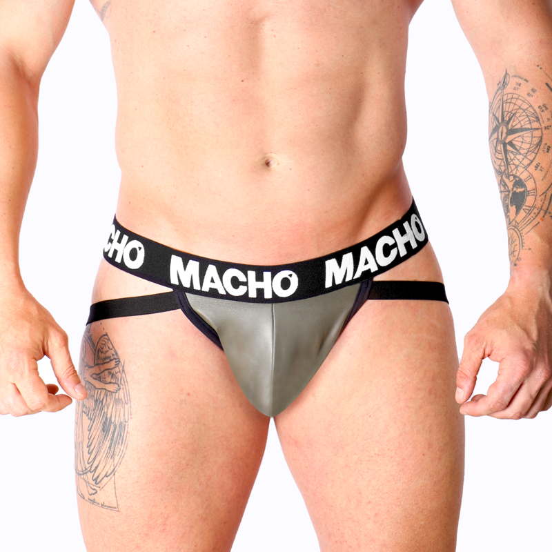 MACHO - MX27GR JOCK CUIR GRIS BEIGE L MACHO UNDERWEAR