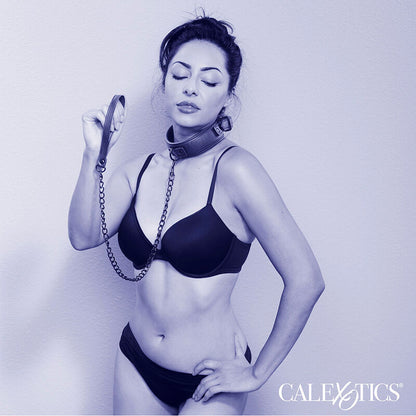 CALEXOTICS - NOCTURNAL COLLIER ET LAISSE EN CUIR RÉGLABLE NOIR CALEXOTICS