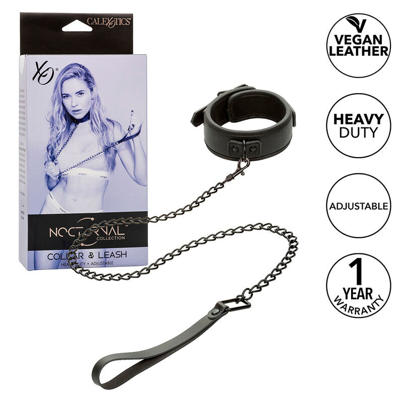 CALEXOTICS - NOCTURNAL COLLIER ET LAISSE EN CUIR RÉGLABLE NOIR CALEXOTICS