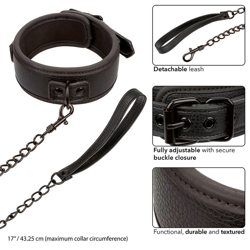 CALEXOTICS - NOCTURNAL COLLIER ET LAISSE EN CUIR RÉGLABLE NOIR CALEXOTICS