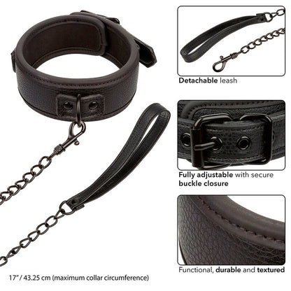 CALEXOTICS - NOCTURNAL COLLIER ET LAISSE EN CUIR RÉGLABLE NOIR CALEXOTICS