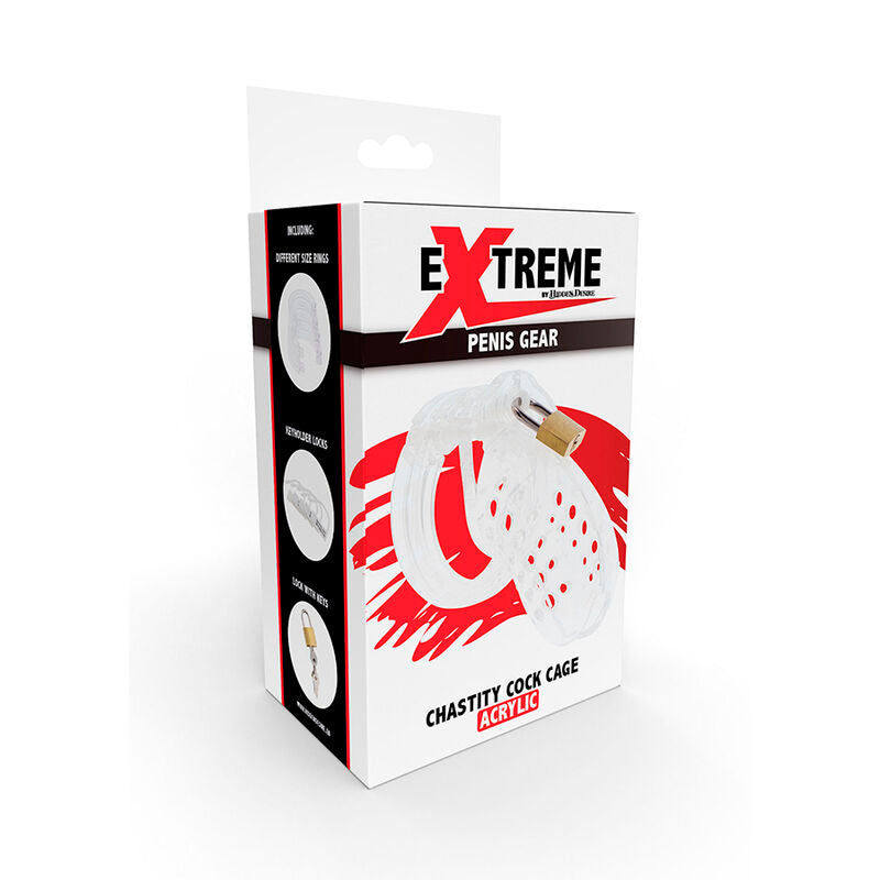 HIDDEN DESIRE - EXTREME CAGE DE CHASTETÉ EN ACRYLIQUE RÉGLABLE TRANSPARENT HIDDEN DESIRE
