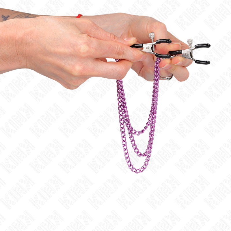 KINK - PINCES À METELIER AVEC 3 CHAÎNES VIOLET 20/23/28 CM KINK NIPPLE GRIP