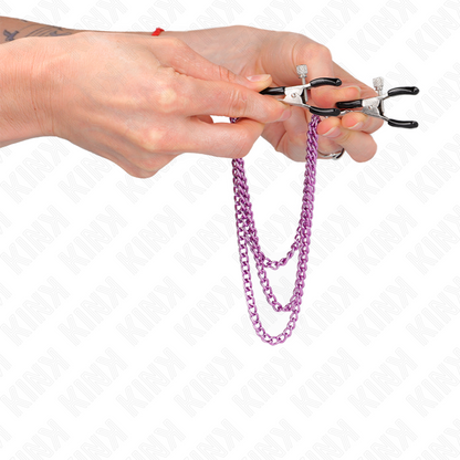 KINK - PINCES À METELIER AVEC 3 CHAÎNES VIOLET 20/23/28 CM KINK NIPPLE GRIP