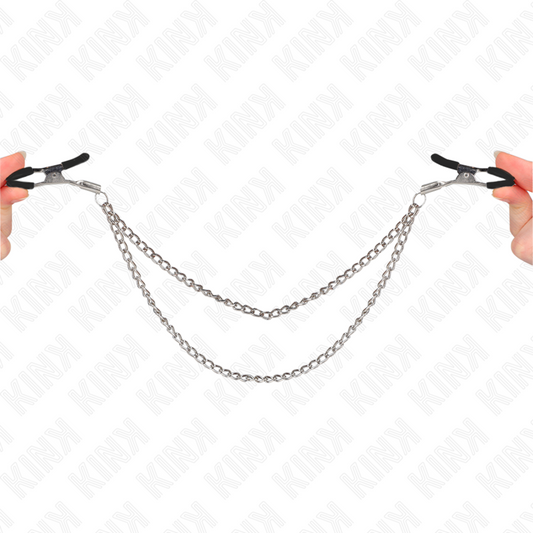 KINK - PINCES À TETEAUX AVEC 2 CHAÎNES ÉPAISSES ARGENT 20/23 CM KINK NIPPLE GRIP