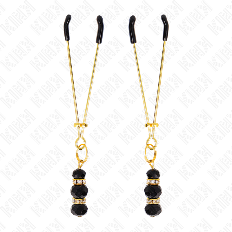 KINK - PINCES À TETON FINES OR AVEC 3 BILLES DE VERRE NOIR 7 CM KINK NIPPLE GRIP