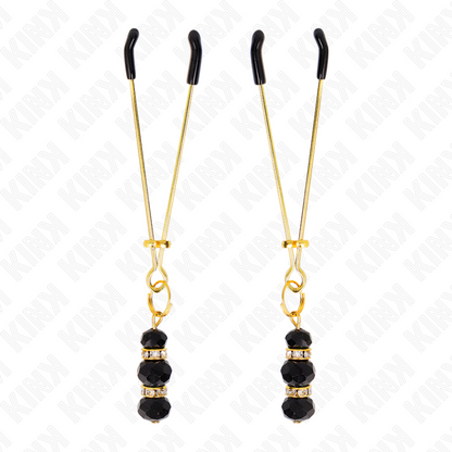 KINK - PINCES À TETON FINES OR AVEC 3 BILLES DE VERRE NOIR 7 CM KINK NIPPLE GRIP