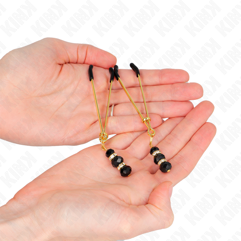 KINK - PINCES À TETON FINES OR AVEC 3 BILLES DE VERRE NOIR 7 CM KINK NIPPLE GRIP