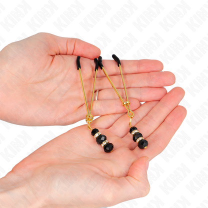 KINK - PINCES À TETON FINES OR AVEC 3 BILLES DE VERRE NOIR 7 CM KINK NIPPLE GRIP