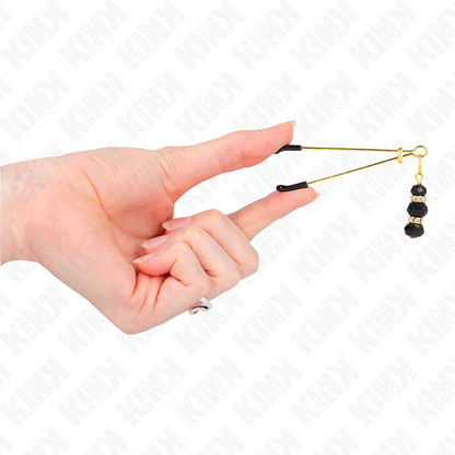 KINK - PINCES À TETON FINES OR AVEC 3 BILLES DE VERRE NOIR 7 CM KINK NIPPLE GRIP