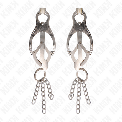 KINK - PINCES À METELLES TRÈFLE JAPONAIS AVEC PETITES CHAÎNES ARGENT KINK NIPPLE GRIP