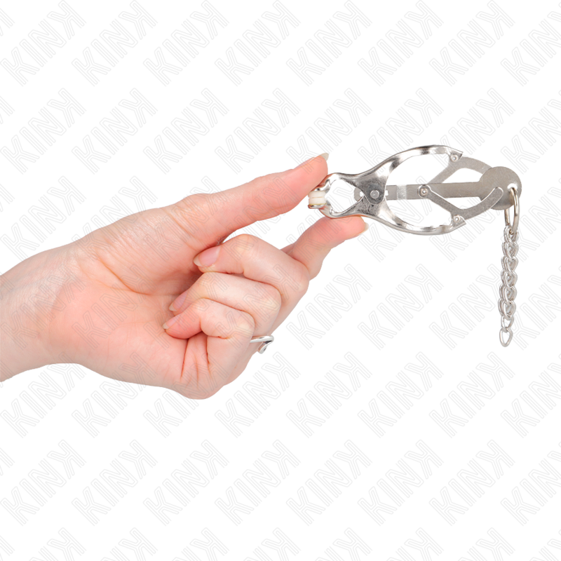 KINK - PINCES À METELLES TRÈFLE JAPONAIS AVEC PETITES CHAÎNES ARGENT KINK NIPPLE GRIP