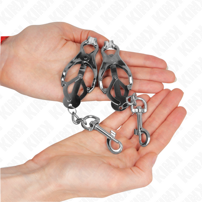 KINK - PINCES À METELLES TRÈFLE JAPONAIS AVEC CROCHETS ARGENT KINK NIPPLE GRIP