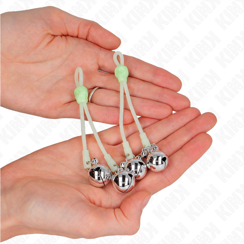 KINK - PINCES À TETON LUMINEUSES CRÂNE AVEC ANNEAU CLOCHES RÉGLABLES VERT / ARGENT KINK NIPPLE GRIP