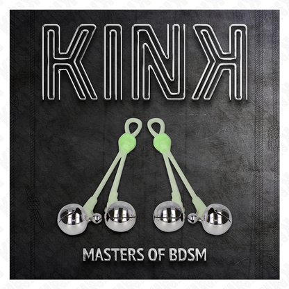 KINK - PINCES À TETON LUMINEUSES CRÂNE AVEC ANNEAU CLOCHES RÉGLABLES VERT / ARGENT KINK NIPPLE GRIP
