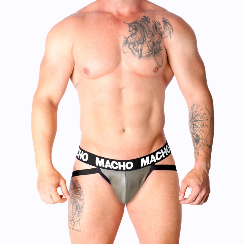 MACHO - MX27GR JOCK CUIR GRIS BEIGE M MACHO UNDERWEAR