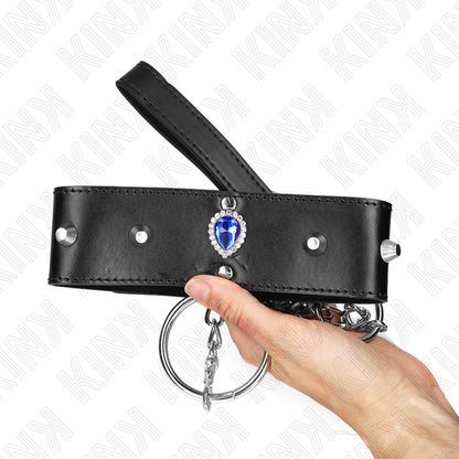 KINK - COLLIER 65 CM AVEC BRACELET AVEC DIAMANTS BLEU AJUSTABLE 36-43 CM X 5 CM KINK COLLAR & GAG