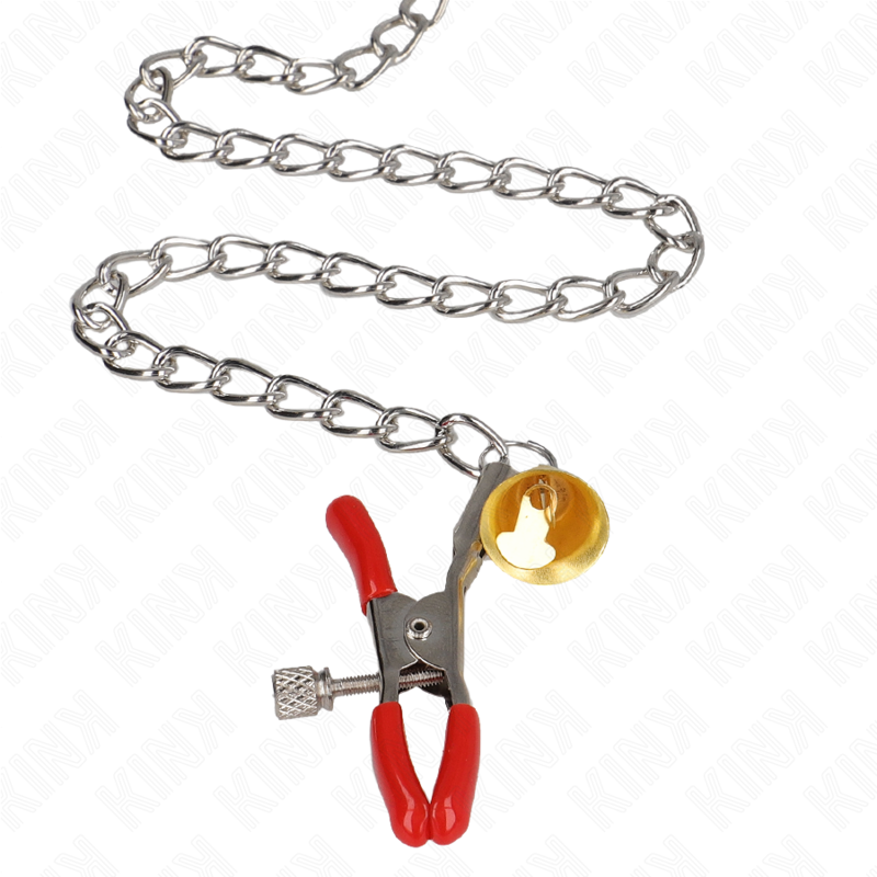 KINK - PINCES À TAMELON ET CLITO BELL TRIPLE ROUGE AVEC CHAINE 30 CM KINK NIPPLE GRIP