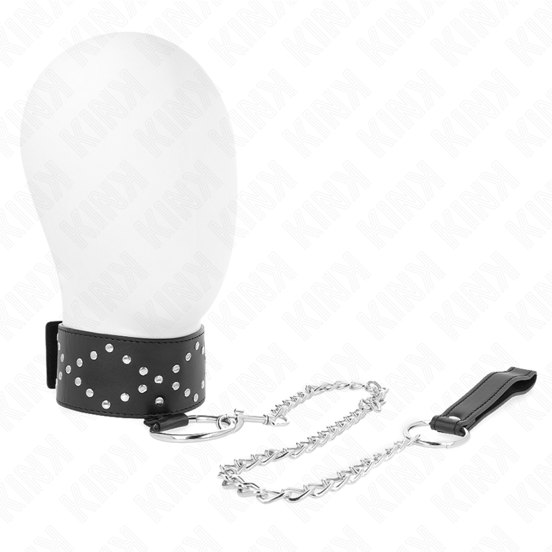 KINK - COLLIER 65 CM AVEC LAISSE AVEC CLOUS ARGENTÉS MODÈLE 3 RÉGLABLE 36-43 CM X 5 CM KINK COLLAR & GAG