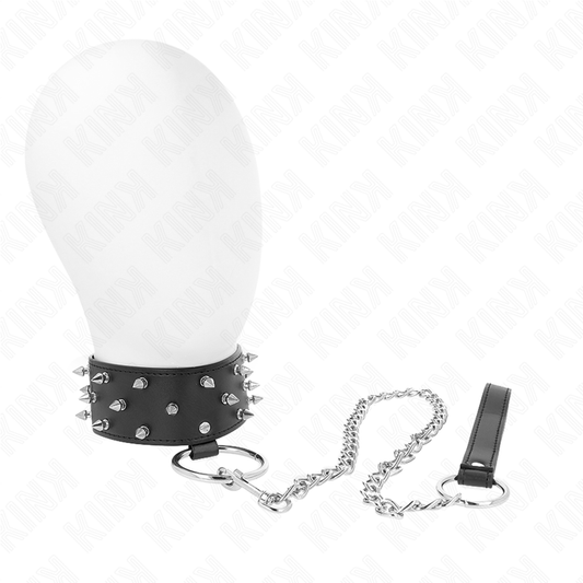 KINK - COLLIER AVEC LAISSE 65 CM AVEC CLOUS ARGENTÉS MODÈLE 5 RÉGLABLE 36-43 CM X 5 CM KINK COLLAR & GAG
