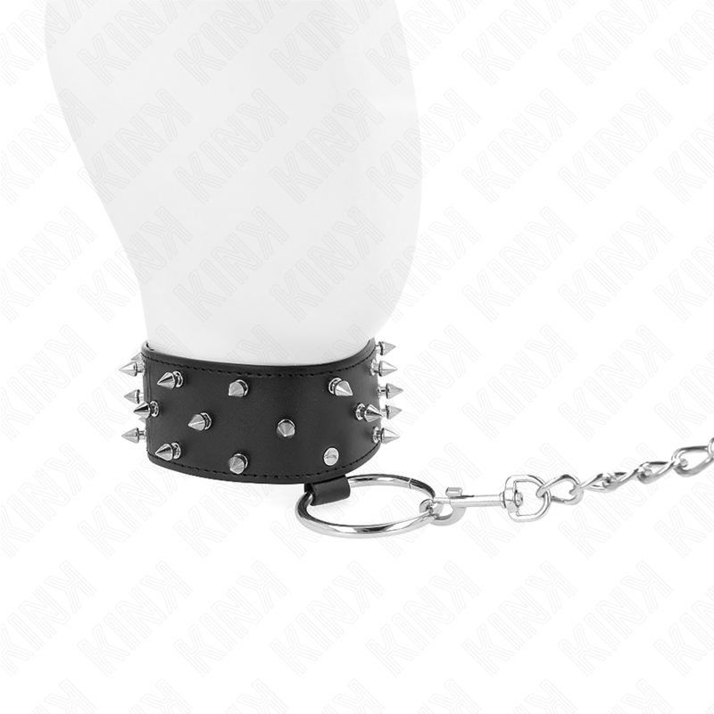 KINK - COLLIER AVEC LAISSE 65 CM AVEC CLOUS ARGENTÉS MODÈLE 5 RÉGLABLE 36-43 CM X 5 CM KINK COLLAR & GAG