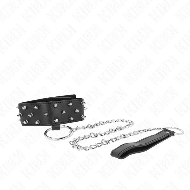 KINK - COLLIER AVEC LAISSE 65 CM AVEC CLOUS ARGENTÉS MODÈLE 5 RÉGLABLE 36-43 CM X 5 CM KINK COLLAR & GAG