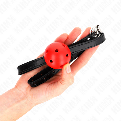 KINK - BÂILLON À BOULE SIMPLICITÉ ROUGE RESPIRANT 4,5 CM 62 x 1,5 CM KINK COLLAR & GAG