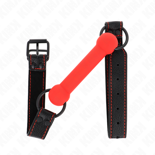 KINK - GAG EN OS AVEC SANGLE EN CUIRETTE ROUGE AJUSTABLE 41-57 CM KINK COLLAR & GAG
