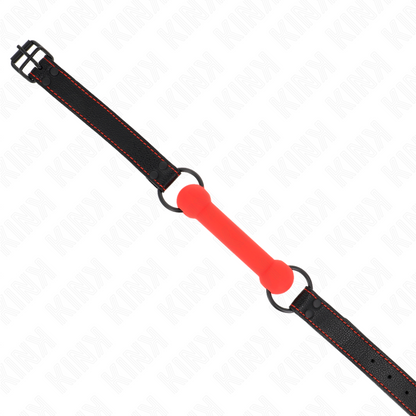KINK - GAG EN OS AVEC SANGLE EN CUIRETTE ROUGE AJUSTABLE 41-57 CM KINK COLLAR & GAG